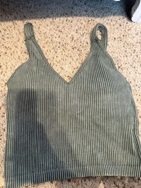 Ribbed V-Neck Camisole Tank in Olive